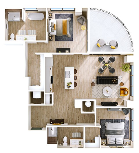 Floor plan for 2 beds, 2 baths, 1326 sqft
